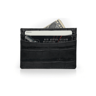 luxury card holder haven italian leather crocodile pattern slots wallet side view