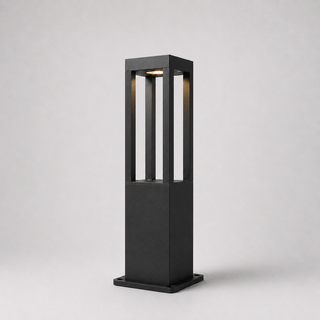 Modern Garden Lamp – Black Aluminium Bollard Light with Tempered Glass Illumination