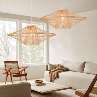 Bamboo lantern lamp side view — handcrafted pendant ceiling light