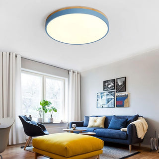 Plafonnier En Bois – Plafonnier Rond LED avec Trois Couleurs Changeantes
