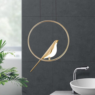 LED circle pendant with gold bird motif chandelier design