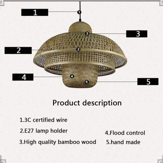 Dome-shaped rattan wicker pendant showing woven texture