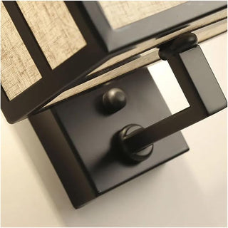 Linen Wall Light – Chinese Style Iron Wall Lamp with Linen Fabric Shade & Black Metal Frame