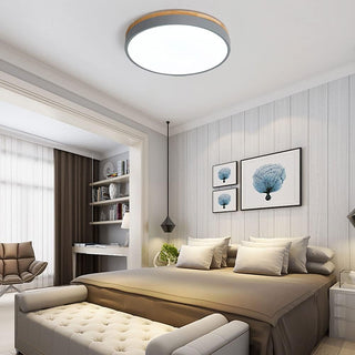Plafonnier En Bois – Plafonnier Rond LED avec Trois Couleurs Changeantes
