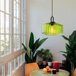 Mid Century Pendant Light – Striped Glass Lamp with E27 Bulb Base for Living Room