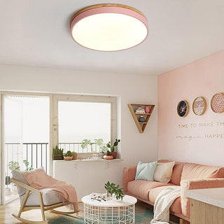 Plafonnier En Bois – Plafonnier Rond LED avec Trois Couleurs Changeantes