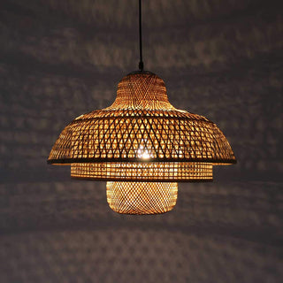 Wicker dome pendant lamp with natural rattan finish