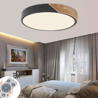 Wood Ceiling Lamp – Modern Round LED Dimmable Flush Mount Lighting Fixture