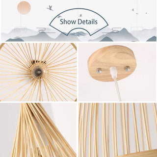 Bamboo Pendant Light – Indoor Conical Lamp With Adjustable Suspension & Warm Ambient Lighting