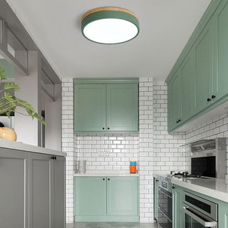 Plafonnier En Bois – Plafonnier Rond LED avec Trois Couleurs Changeantes