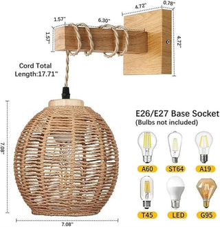 Wooden Rattan Wall Lamp – Indoor Wall Sconce with Natural Wood Lighting & Easy Install