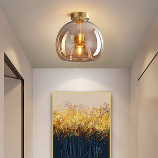 Retro copper semi-flush ceiling light with glass, bedroom