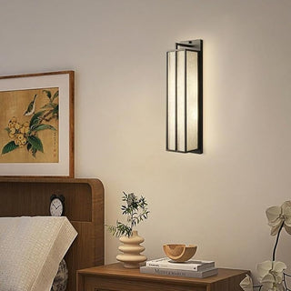 Linen Wall Light – Chinese Style Iron Wall Lamp with Linen Fabric Shade & Black Metal Frame