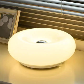 Cute orange donut lamp wide view — glass LED