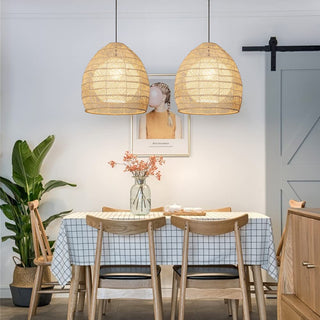 Handwoven basket rattan pendant — vintage boho style