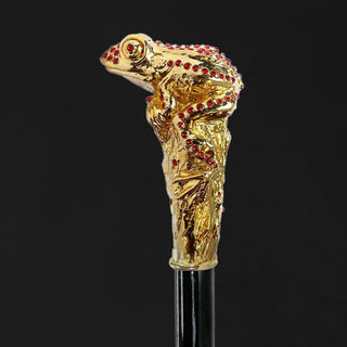 Gold plated frog handle Swarovski crystal Italian luxury walking cane side view