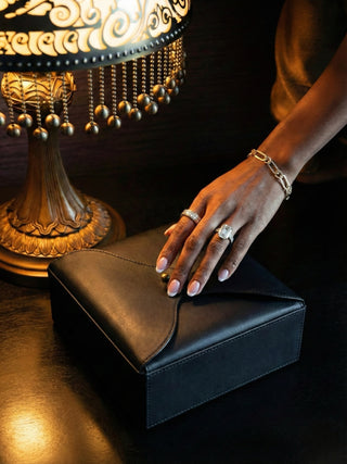 black vegan leather desk organizer pen holder detail