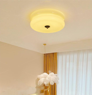 Art Deco Ceiling Light - LED Cream Cake Lamp With Glass Shade & Jade Finish