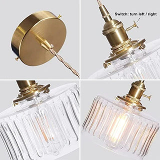 Vintage Glass Pendant Light - Elegant Cylindrical Glass Lamp for Kitchen Island