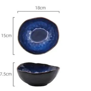 french cat eye bowl earthworks blue ceramic porcelain serving dish irregular shape product view
