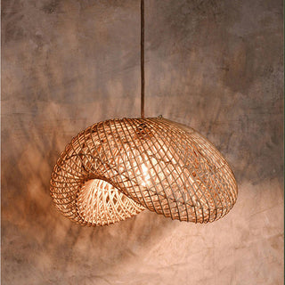 Bauhaus cloud rattan pendant lamp detail — handmade ceiling light
