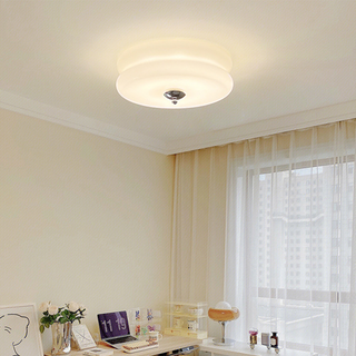 Art Deco Ceiling Light - LED Cream Cake Lamp With Glass Shade & Jade Finish