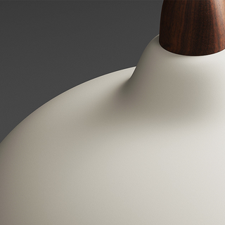 Contemporary white pendant with Nordic wood metal form