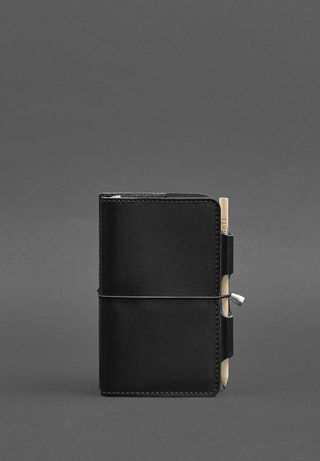 leather bound notebook designer soft cover replaceable inserts pen holder angle view