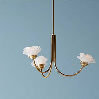 Vintage rose glass chandelier — French 3-light brass ceiling warm