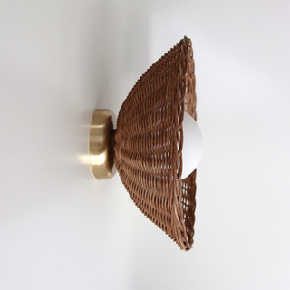 Rustic bamboo wall light glass globe — rattan eco sconce