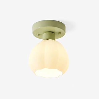 Modern pumpkin ceiling fixture with glass and metal, hallway