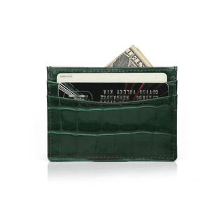 crocodile card holder haven italian leather wallet embossed green pattern close-up