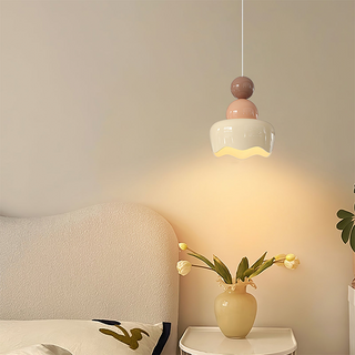 Cream pendant side angle — bedside adjustable warm glow lamp