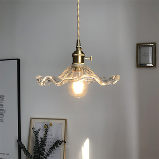 Fluted glass pendant lamp with brushed brass base