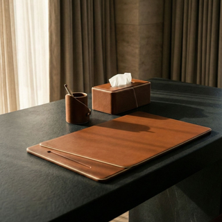 executive leather desk set cognac office accessories beige edge detailing alternate view