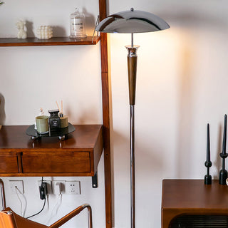 Chrome lampshade floor lamp close-up — modern LED detail