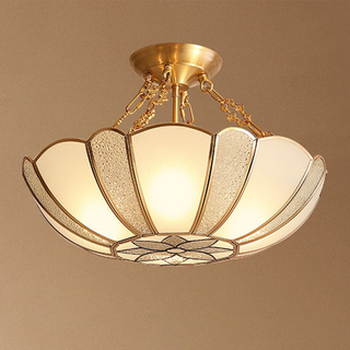 Scalloped Brass Ceiling Light | 4-Light Chain Hanging Fixture for Dining Room