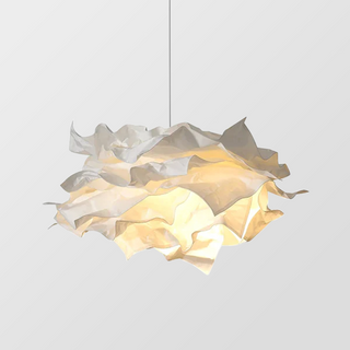 White pendant fabric shade close-up — bedroom hanging fixture