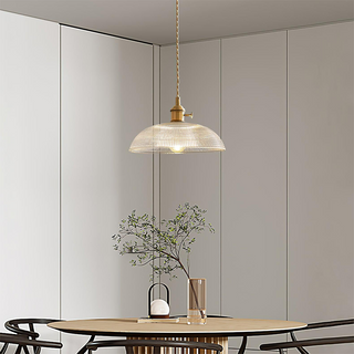 Vintage pendant light with ribbed textured glass
