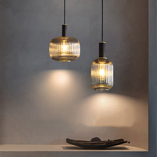 Ribbed glass pendant top view — oval modern kitchen island fixture