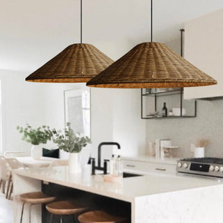 Rattan boho pendant in retro cone form