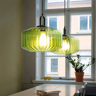 Striped glass pendant lamp — mid-century living room