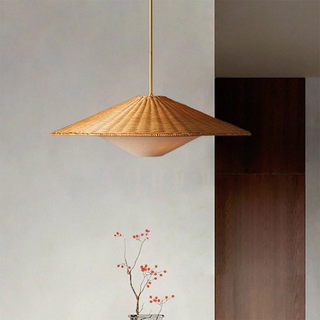 Boho bamboo pendant with natural wood accent finish