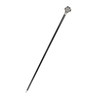 Silver sculpted monkey handle black beechwood Italian luxury walking cane close-up
