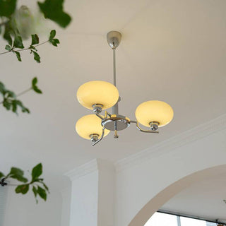 Medieval designer glass chandelier — iron fixture warm ambient ceiling glow