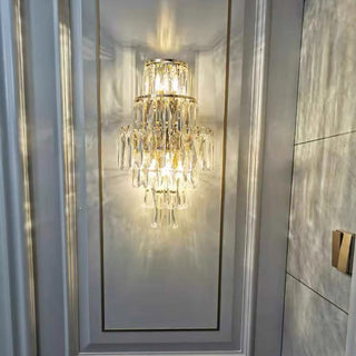 Crystal Wall Sconce – Chrome Wall Fixture with Cut Crystal Pendants for Elegant Living Room Lighting
