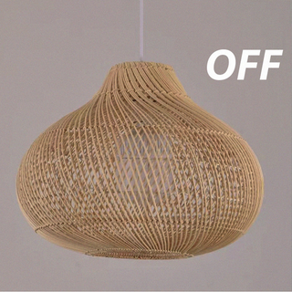 Rattan boho pendant close-up — wood finish warm glow fixture