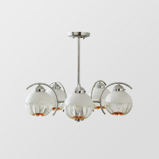 Adjustable LED glass flower chandelier wide view — modern warm