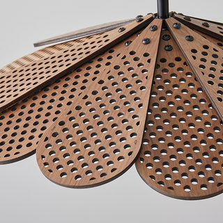 Adjustable rattan boho pendant top view — LED ceiling fixture