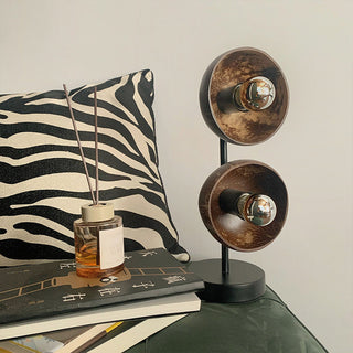 Decorative two spheres table lamp — antique globes close-up
